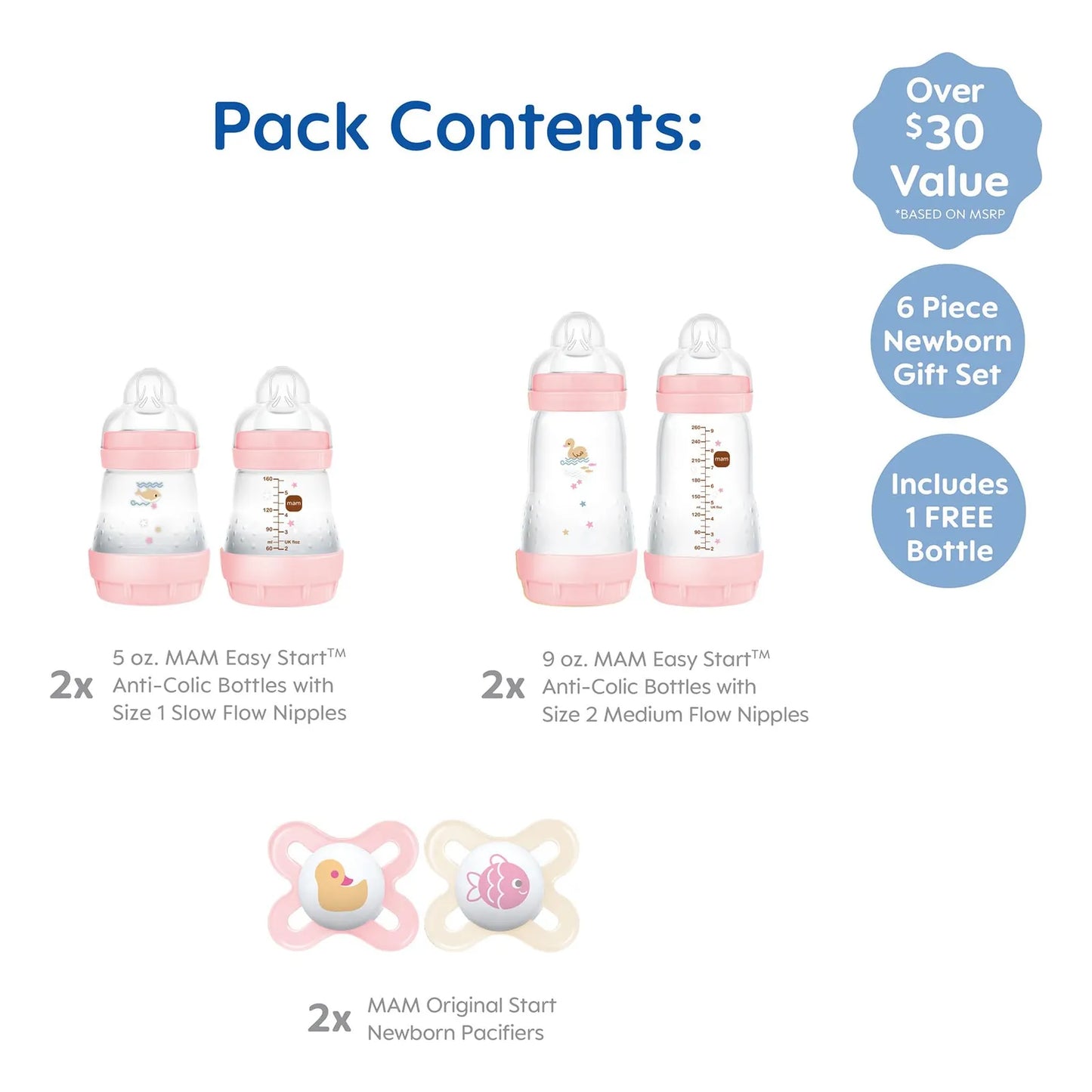 Set Regalo Feed Soothe Biberon Chupete Anticolico Niña 0 Meses MAM