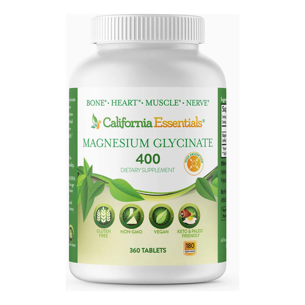 Glicinato De Magnesio 400 Mg Quelado Alta Absorción 360 Tabletas Vegano Sin Gluten