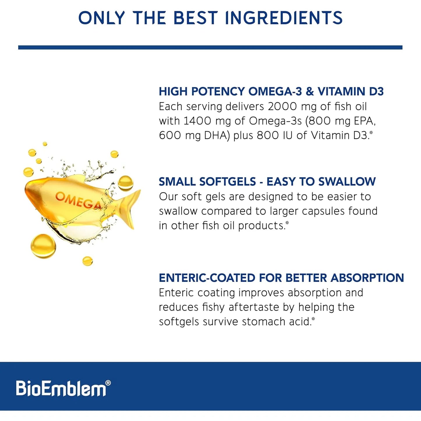 Aceite De Pescado Omega 3 2000 Mg Cápsulas Pequeñas Alta Absorción BioEmblem