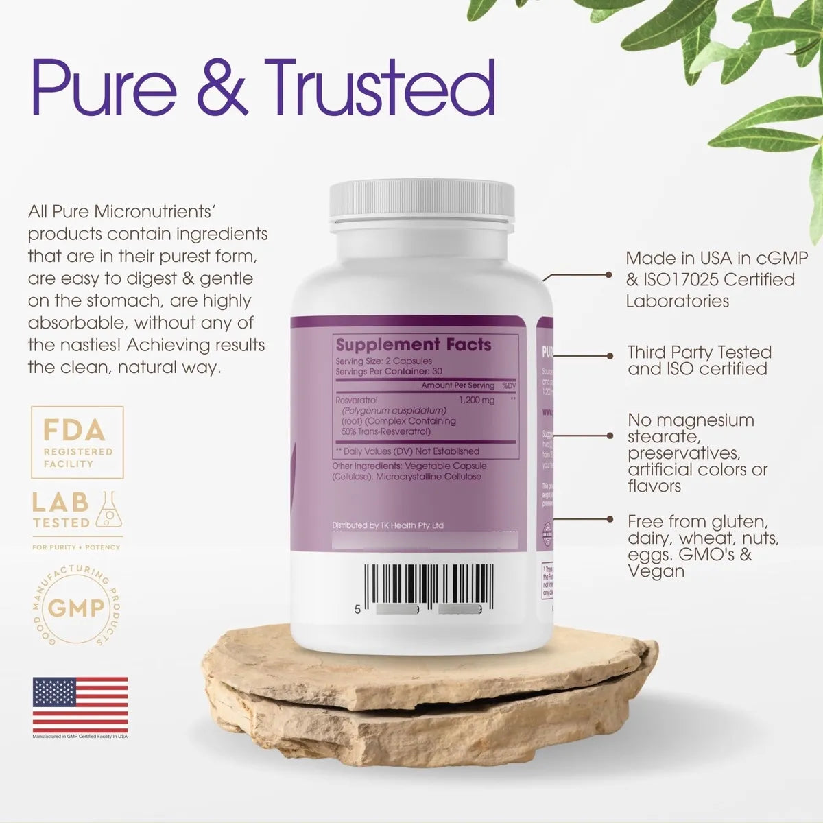 Resveratrol Puro Extra Fuerte 1200mg Antienvejecimiento Corazon E Inmune 60 Capsulas Veganas