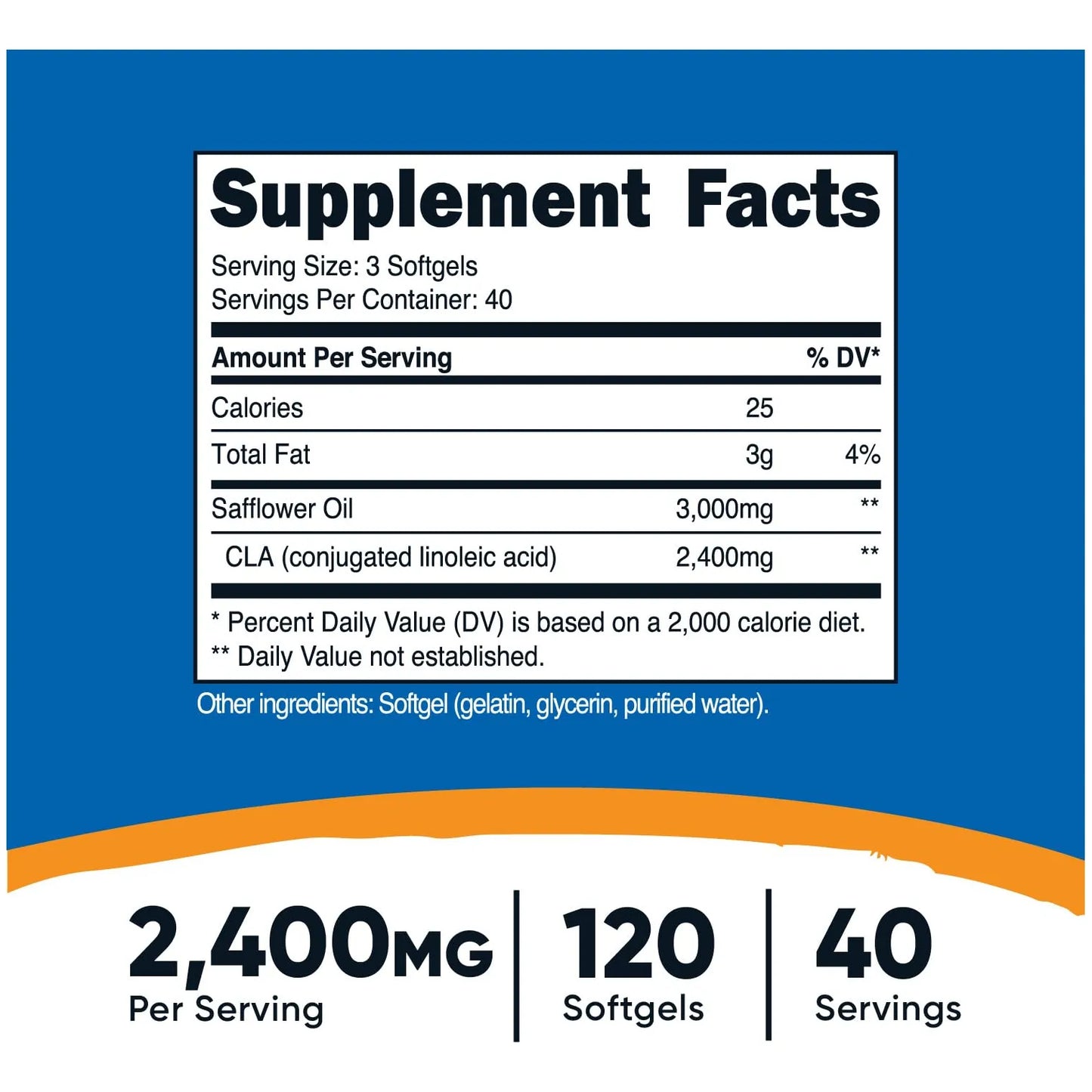 CLA Acido Linoleico Conjugado 2400 Mg 120 Capsulas Blandas Sin Gluten Y Sin Omg