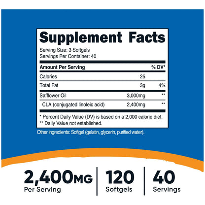 CLA Acido Linoleico Conjugado 2400 Mg 120 Capsulas Blandas Sin Gluten Y Sin Omg
