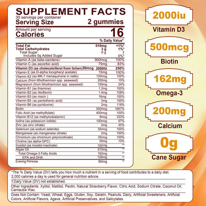 Gomitas Multivitamínicas Mujer Metiladas Sin Azúcar Omega 3 Vitamina D3 K2 Vegano