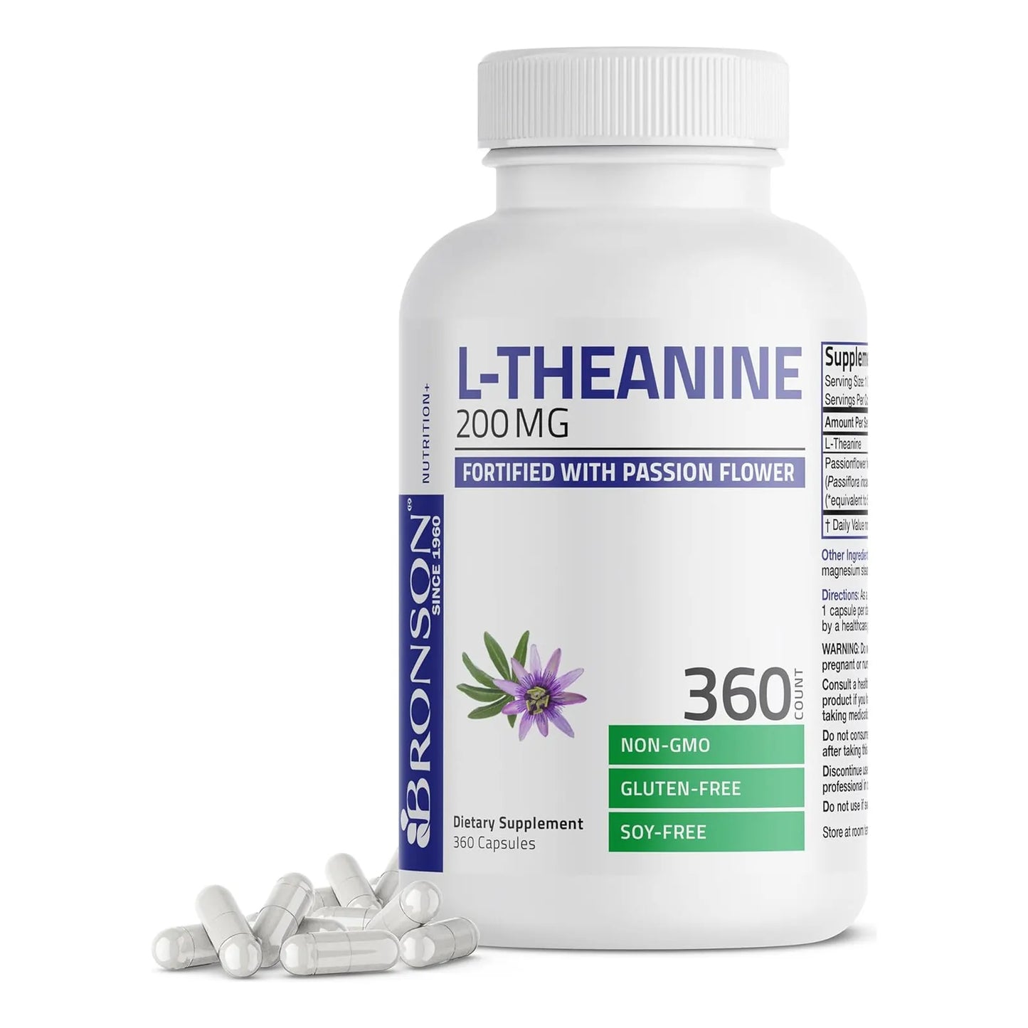 L Teanina 200 Mg Con Hierba De Flor De La Pasion 360 Capsulas Bronson Suplemento De Gestion Del Estrés