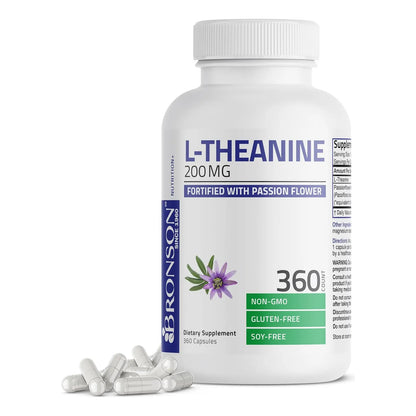 L Teanina 200 Mg Con Hierba De Flor De La Pasion 360 Capsulas Bronson Suplemento De Gestion Del Estrés
