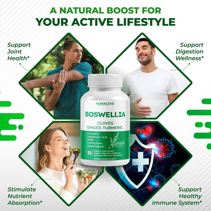 Suplemento Boswellia Clavo Jengibre Curcuma Vitamina C Acido Hialuronico 150 Capsulas