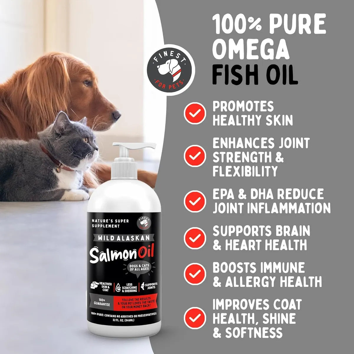 Aceite Puro De Salmón Salvaje 946 Ml Para Perros Y Gatos Mejora Piel Pelaje Y Articulaciones