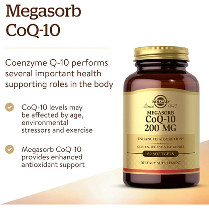 Solgar Megasorb CoQ-10 200 Mg 60 Capsulas Blandas Para Corazon Y Cerebro