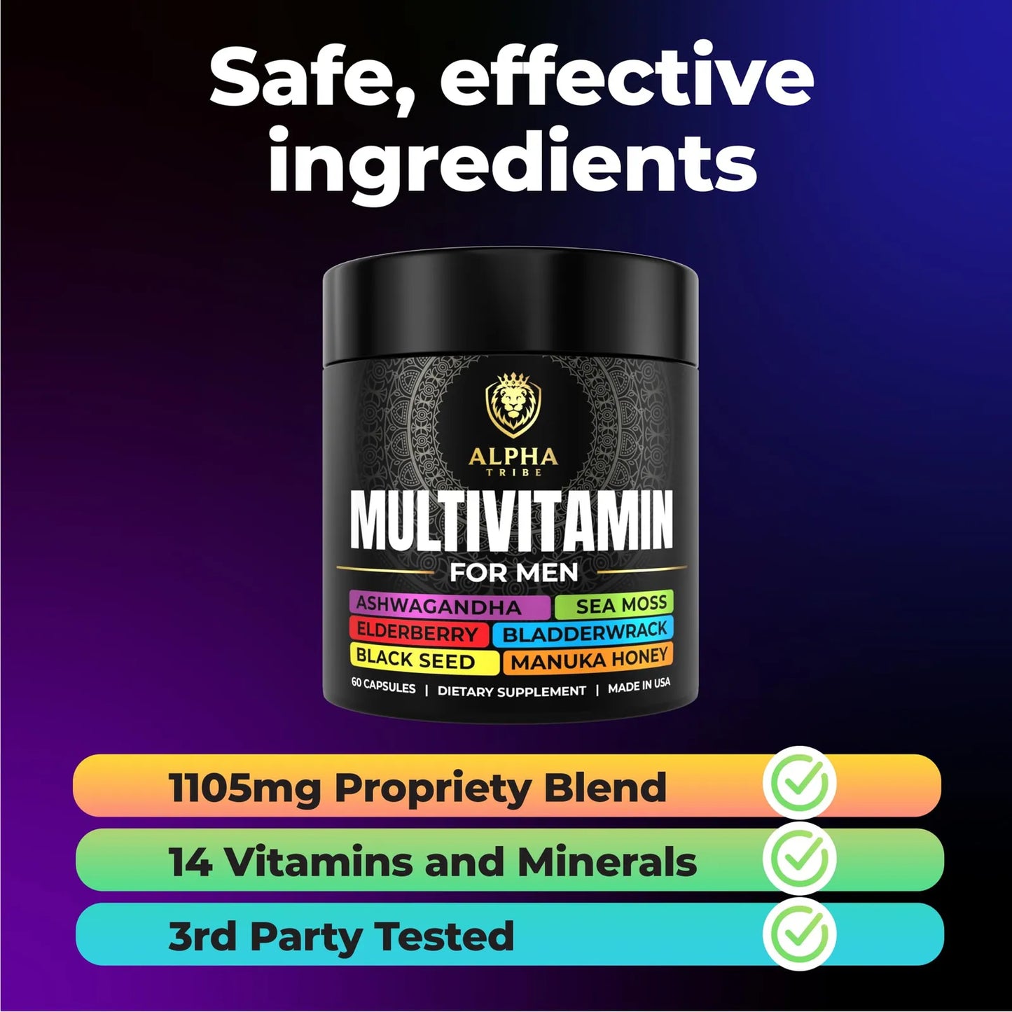 Alpha Tribe Multivitaminico Hombres Con Semilla Negra Seamoss Ashwagandha