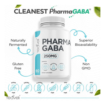 Pharma GABA 250 Mg Suplemento GABA Fermentado Naturalmente Para Relajación Y Enfoque