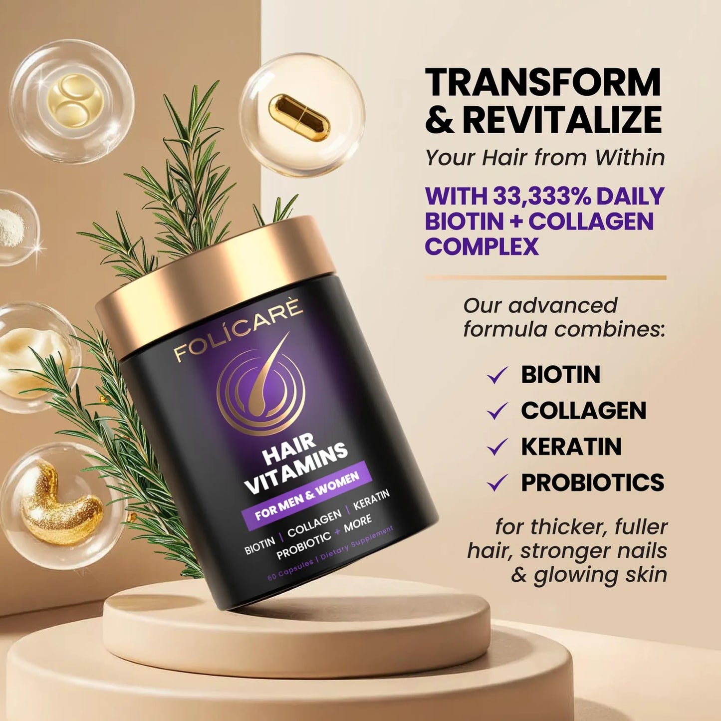 Vitaminas Cabello Piel Uñas Biotina Colageno Queratina Paquete X3