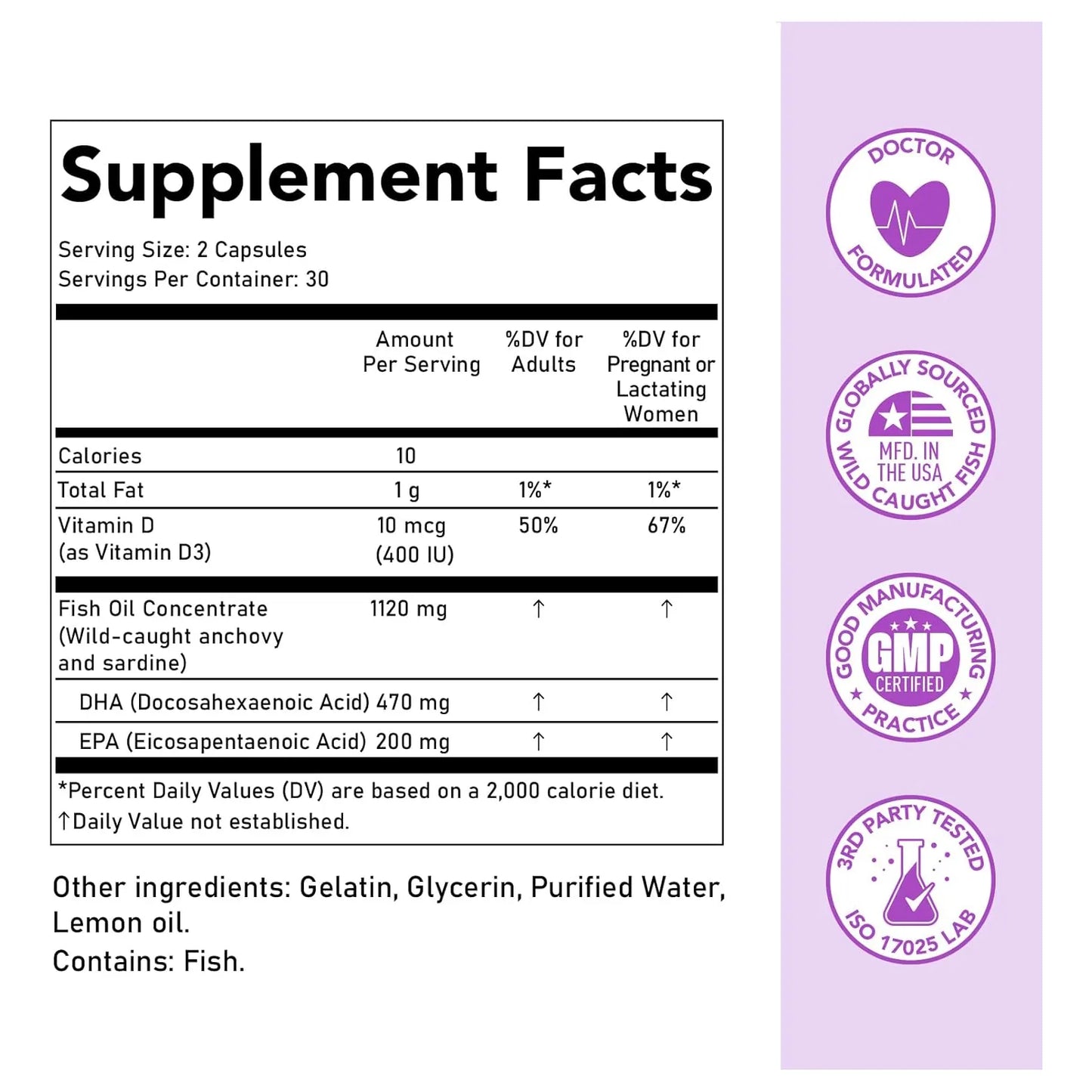 Aceite De Pescado Prenatal DHA Con Vitamina D Omega 3 EPA Suplemento Fertilidad Y Embarazo