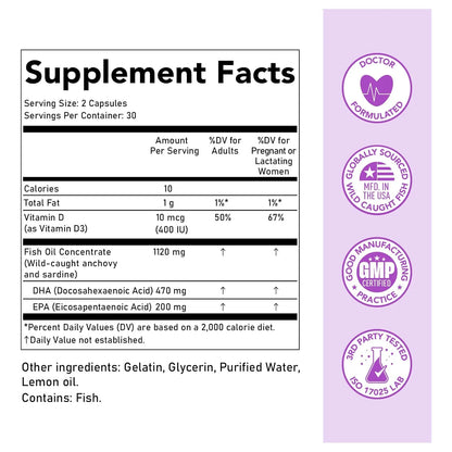 Aceite De Pescado Prenatal DHA Con Vitamina D Omega 3 EPA Suplemento Fertilidad Y Embarazo