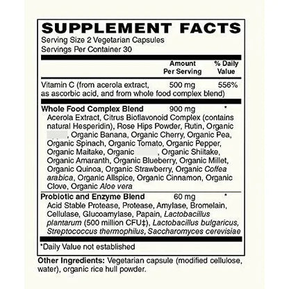 Vitamina C 500 Mg Con Extracto Cereza Acerola Complejo Bioflavonoide 60 Capsulas Veganas