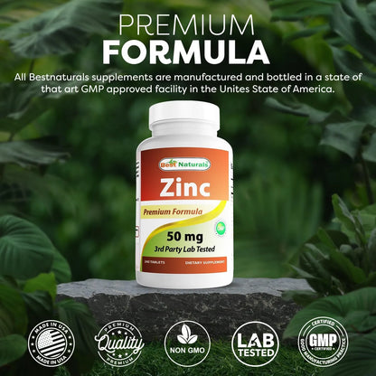 Suplemento De Zinc Gluconato 50 Mg 240 Comprimidos Paquete Doble Best Naturals