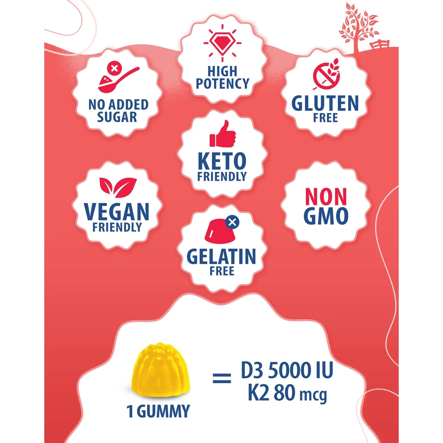 Gomitas Vitamina D3 K2 5000 UI Soporte Inmunologico Y Oseo Sabor Delicioso Veganas