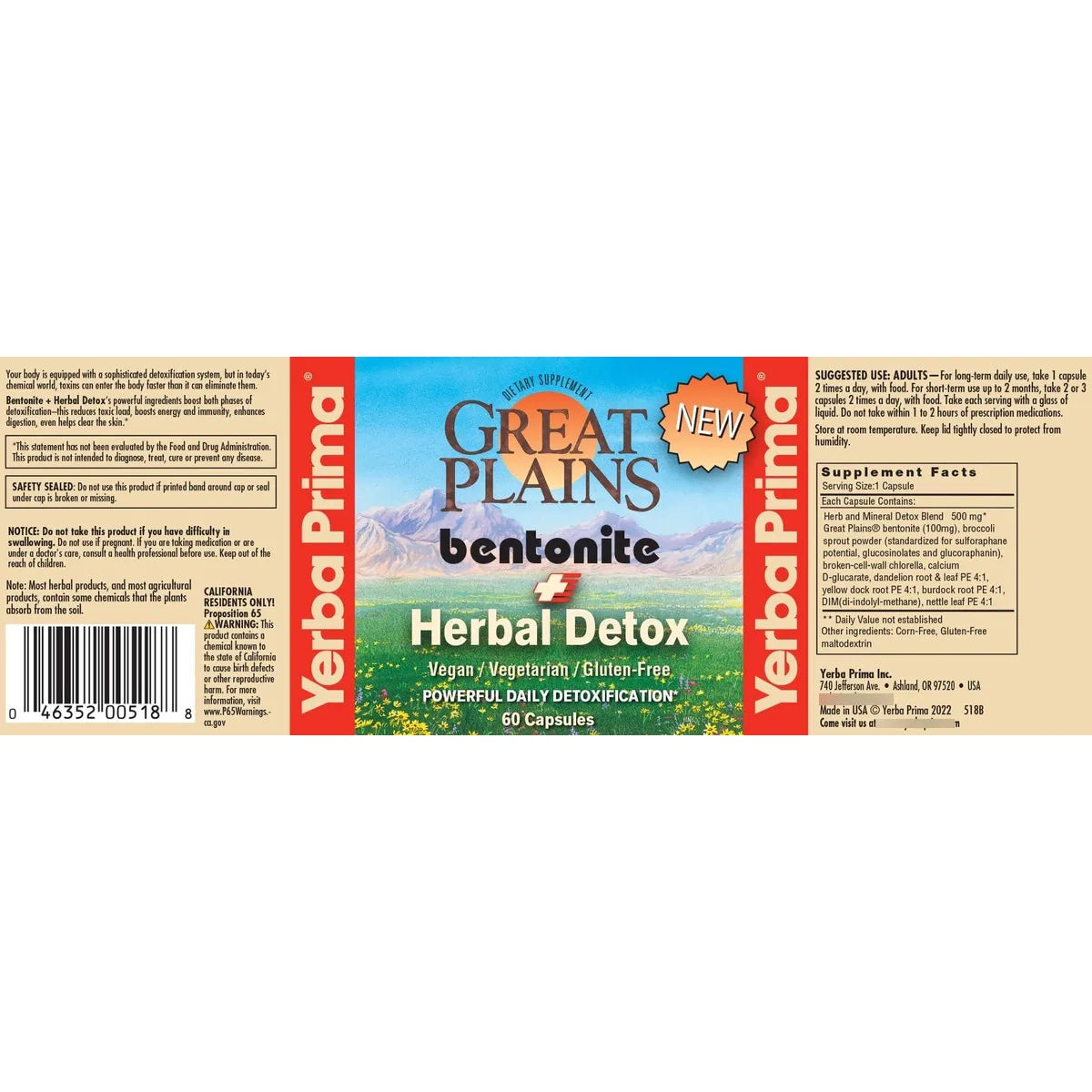Arcilla Bentonita Con Hierbas Detox 60 Caps Limpieza Interna Yerba Prima