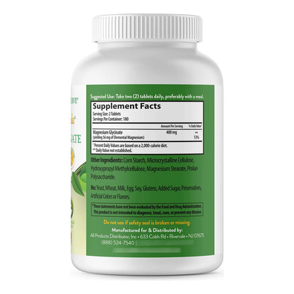 Glicinato De Magnesio 400 Mg Quelado Alta Absorción 360 Tabletas Vegano Sin Gluten