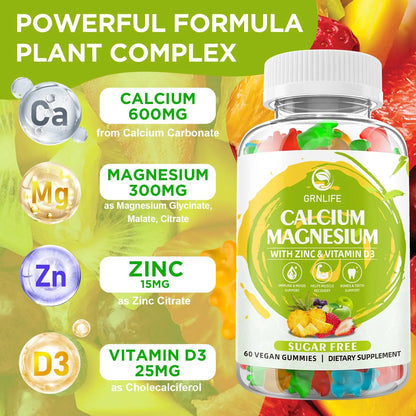 Gomitas De Calcio Magnesio Zinc Vitamina D3 Salud Ósea Muscular Sin Azúcar