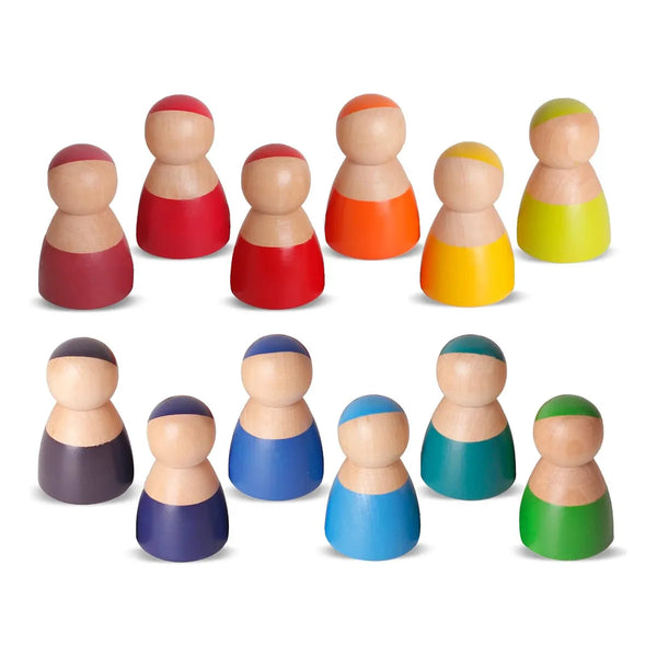 12 Muñecas De Madera Arcoíris Con Clavija Shierdu Juguete Educativo Creativo