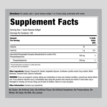 Fosfatidilserina 100mg 120 Capsulas NeuroGold Suplemento Mental Sin Gluten