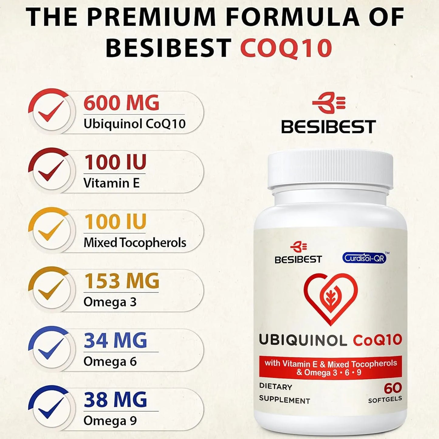 Ubiquinol 600 Mg Con Vitamina E Y Omega 3 6 9 Alta Absorción Suplemento Energía