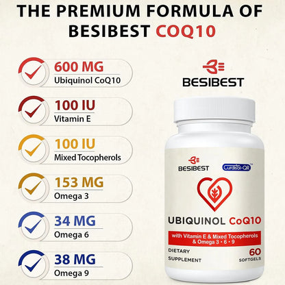 Ubiquinol 600 Mg Con Vitamina E Y Omega 3 6 9 Alta Absorción Suplemento Energía