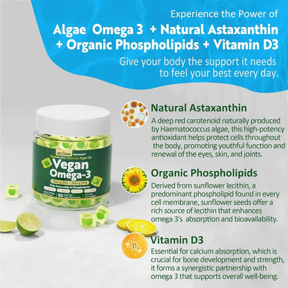 Gomitas Veganas Omega 3 1000 Mg Con Astaxantina Fosfolipidos DHA 560 Mg EPA 280 Mg