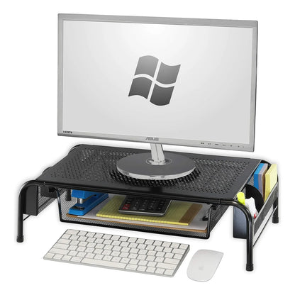 Soporte Elevador De Escritorio Con Cajon Organizador Metalico Negro SimpleHouseware