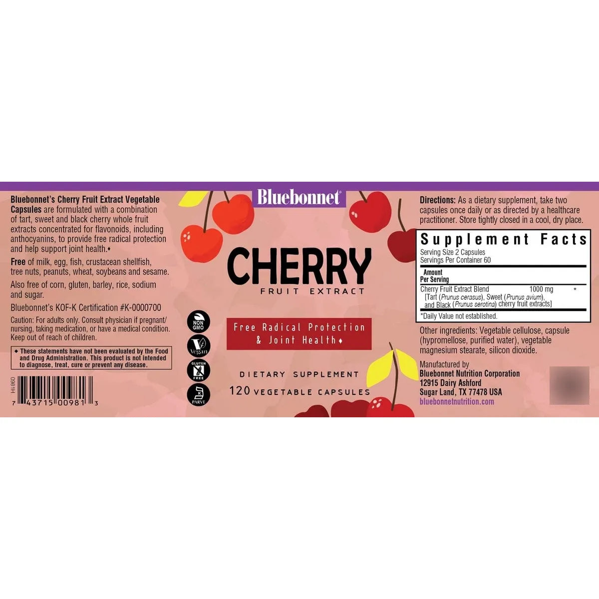 Extracto De Fruta De Cereza Super Fruta 120 Capsulas Vegano Sin Gluten