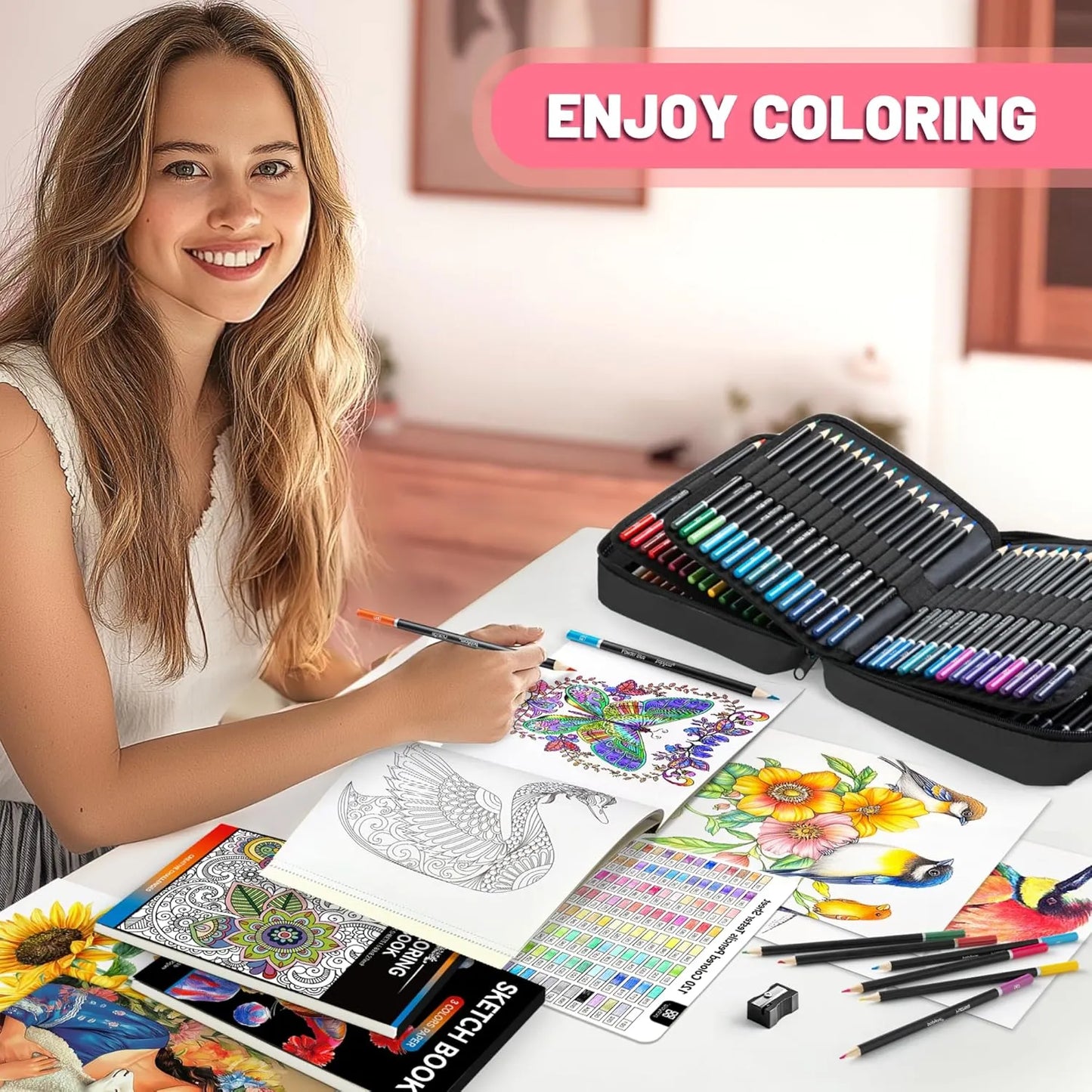 Juego De 136 Lápices Colores Adultos Cuaderno Bocetos Libro Premium