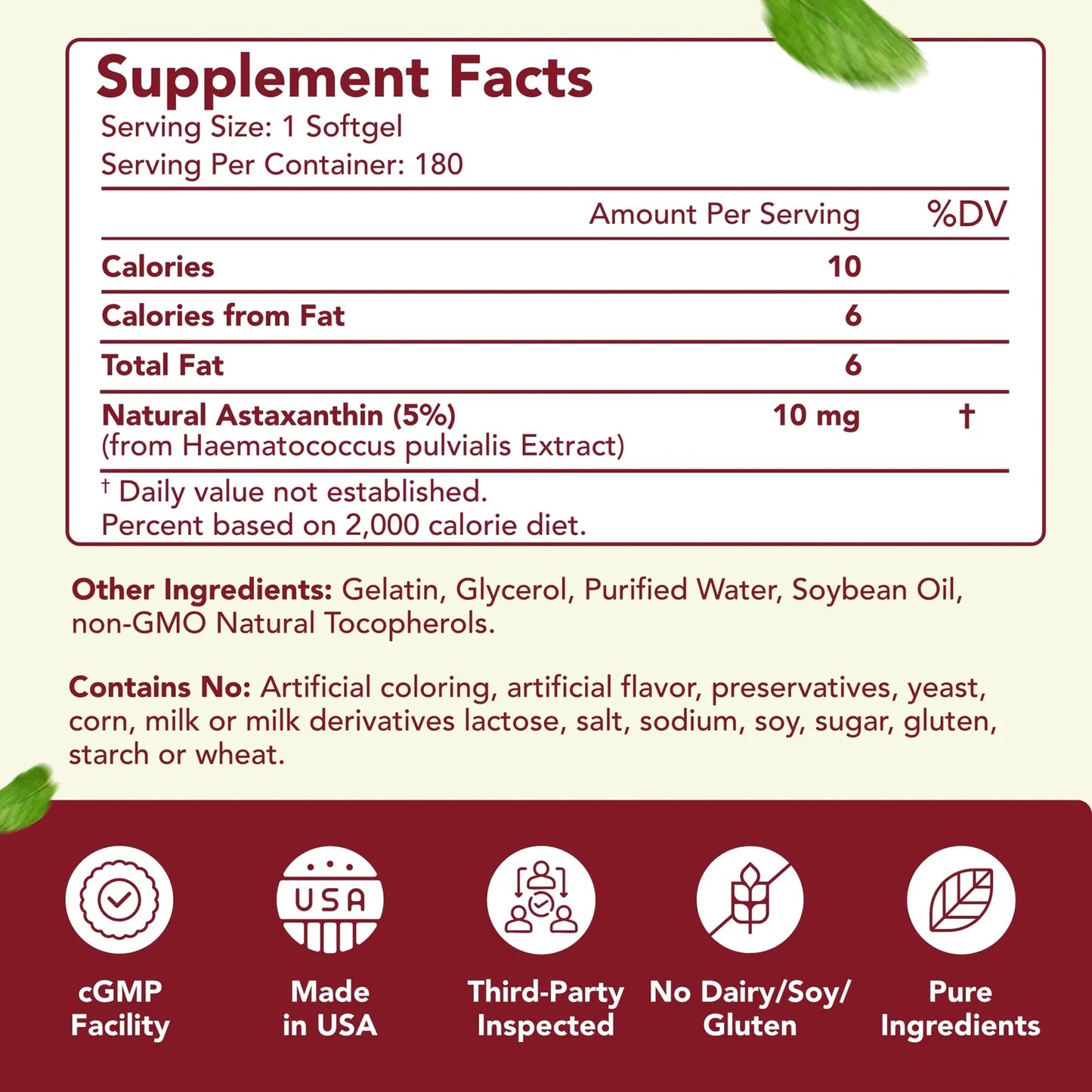 Astaxantina 10mg 180 Capsulas Antioxidante Poderoso Piel Y Vision