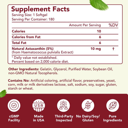 Astaxantina 10mg 180 Capsulas Antioxidante Poderoso Piel Y Vision