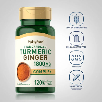 Cápsulas De Cúrcuma Y Jengibre 1800 Mg Con Extracto De Pimienta Negra Y Astrágalo 120 Unidades