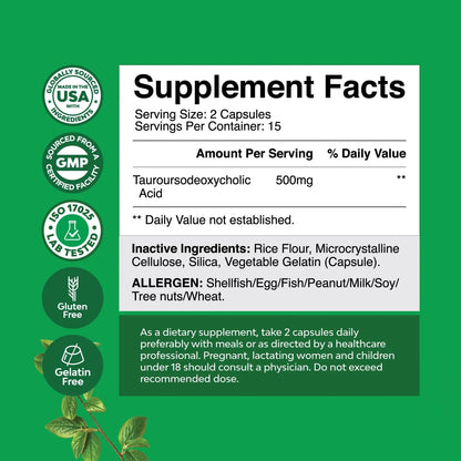 Suplemento TUDCA 500mg Apoyo Hepático Renal Y Vesícula Biliar De Alta Pureza