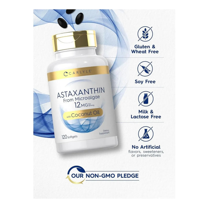 Carlyle Astaxanthin 12mg 120 Softgels Suplemento Antioxidante Natural - Imagen 4