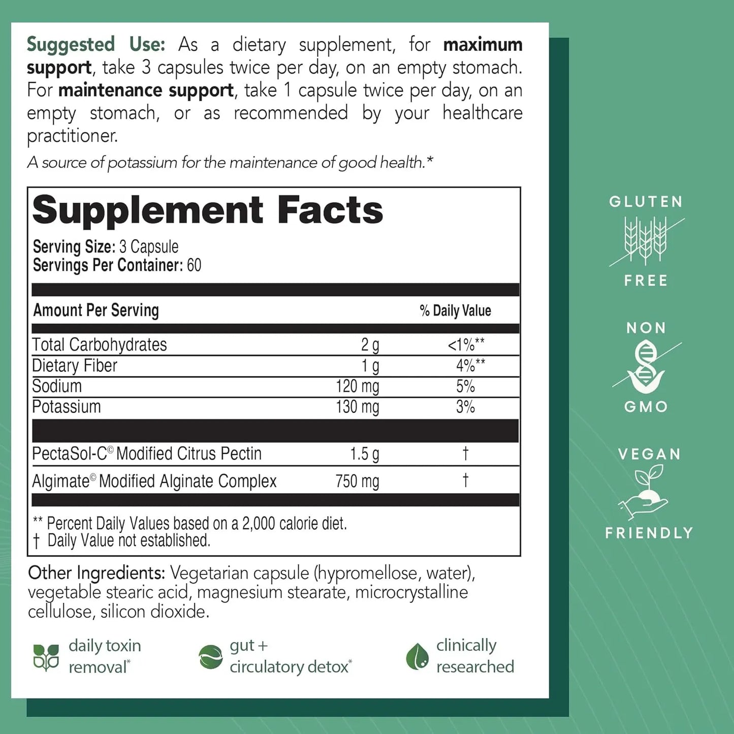 PectaClear Suplemento Desintoxicante Con Pectina Citrica Y Alginato 60 Capsulas
