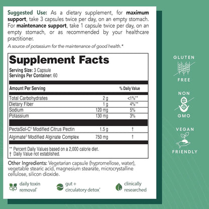 PectaClear Suplemento Desintoxicante Con Pectina Citrica Y Alginato 60 Capsulas
