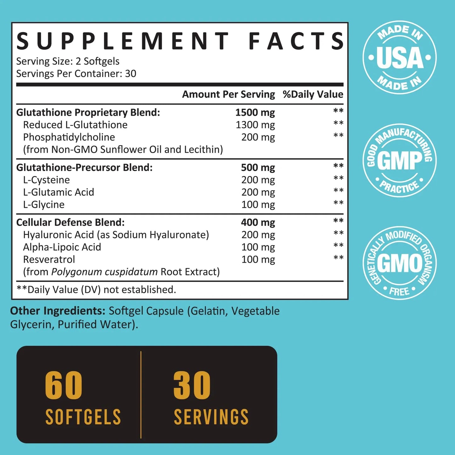 Capsulas Blandas Glutation Liposomal 2400 Mg Absorcion Maxima Antioxidante Piel