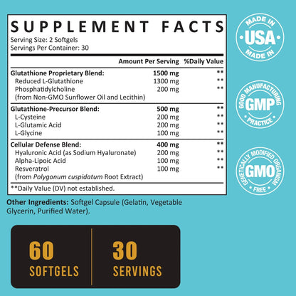 Capsulas Blandas Glutation Liposomal 2400 Mg Absorcion Maxima Antioxidante Piel