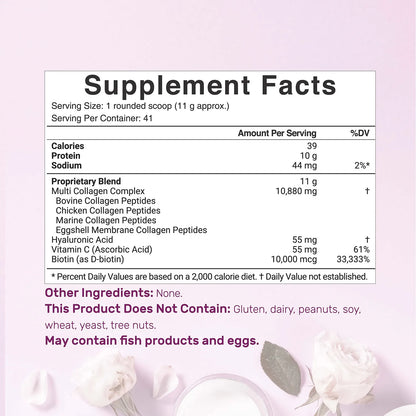 Polvo De Proteína De Colágeno Múltiple Tipo I II III V X Con Biotina Y Ácido Hialurónico Sin Sabor Keto