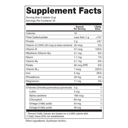 Tabletas De Alga Verde 500 Mg Defensa Inmunológica Energía Y Purificación 120 Unidades