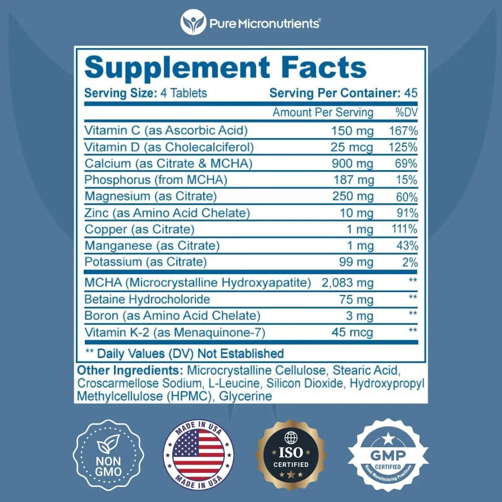 Suplemento De Calcio Citrato E Hidroxiapatita 1000 Mg Para Huesos Fuertes Con Vitamina D3 Y K2 180 Tabletas