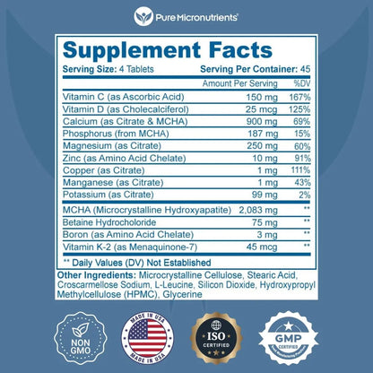 Suplemento De Calcio Citrato E Hidroxiapatita 1000 Mg Para Huesos Fuertes Con Vitamina D3 Y K2 180 Tabletas