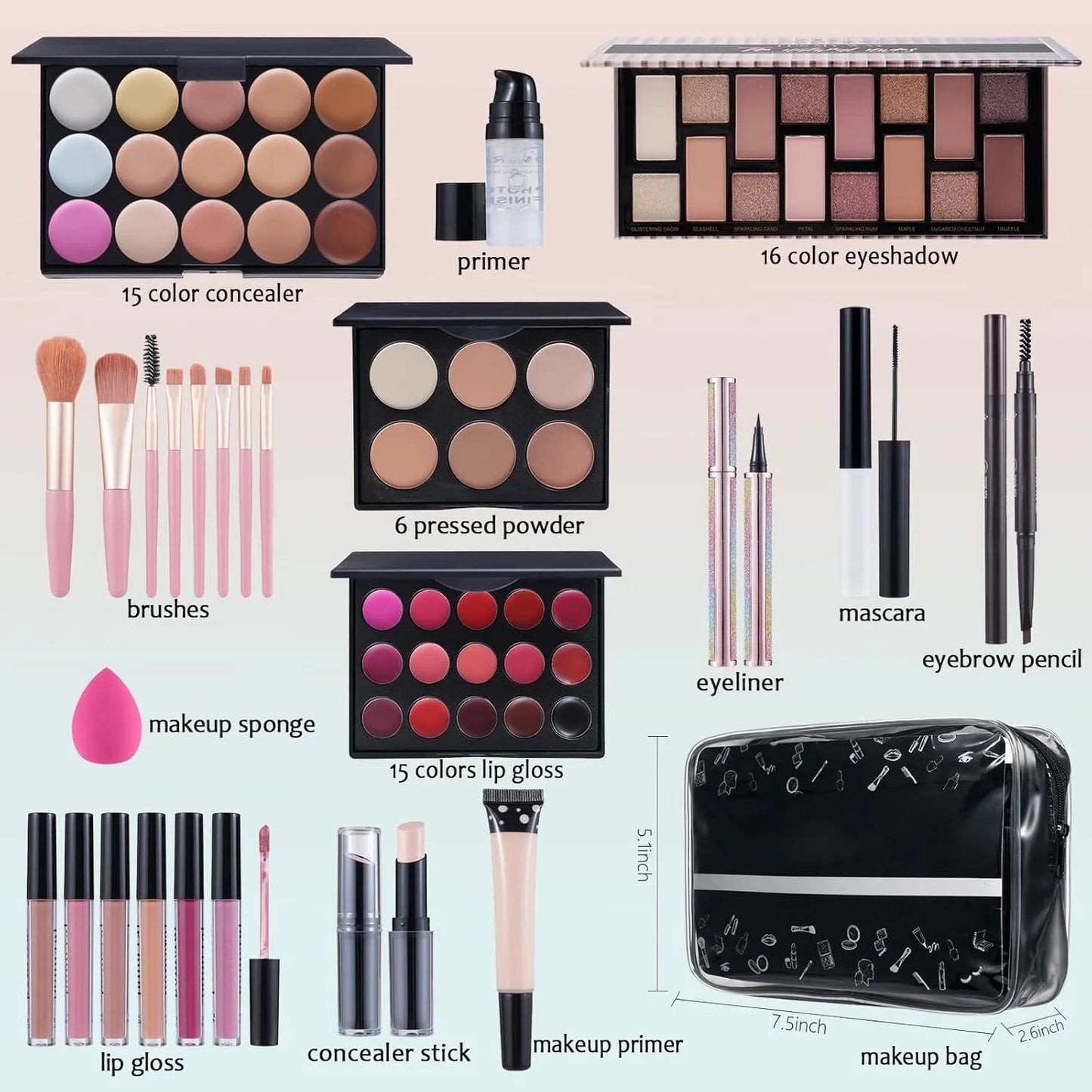 Kit Completo De Maquillaje 40 Sombras Labiales Y Brochas Regalo Ideal