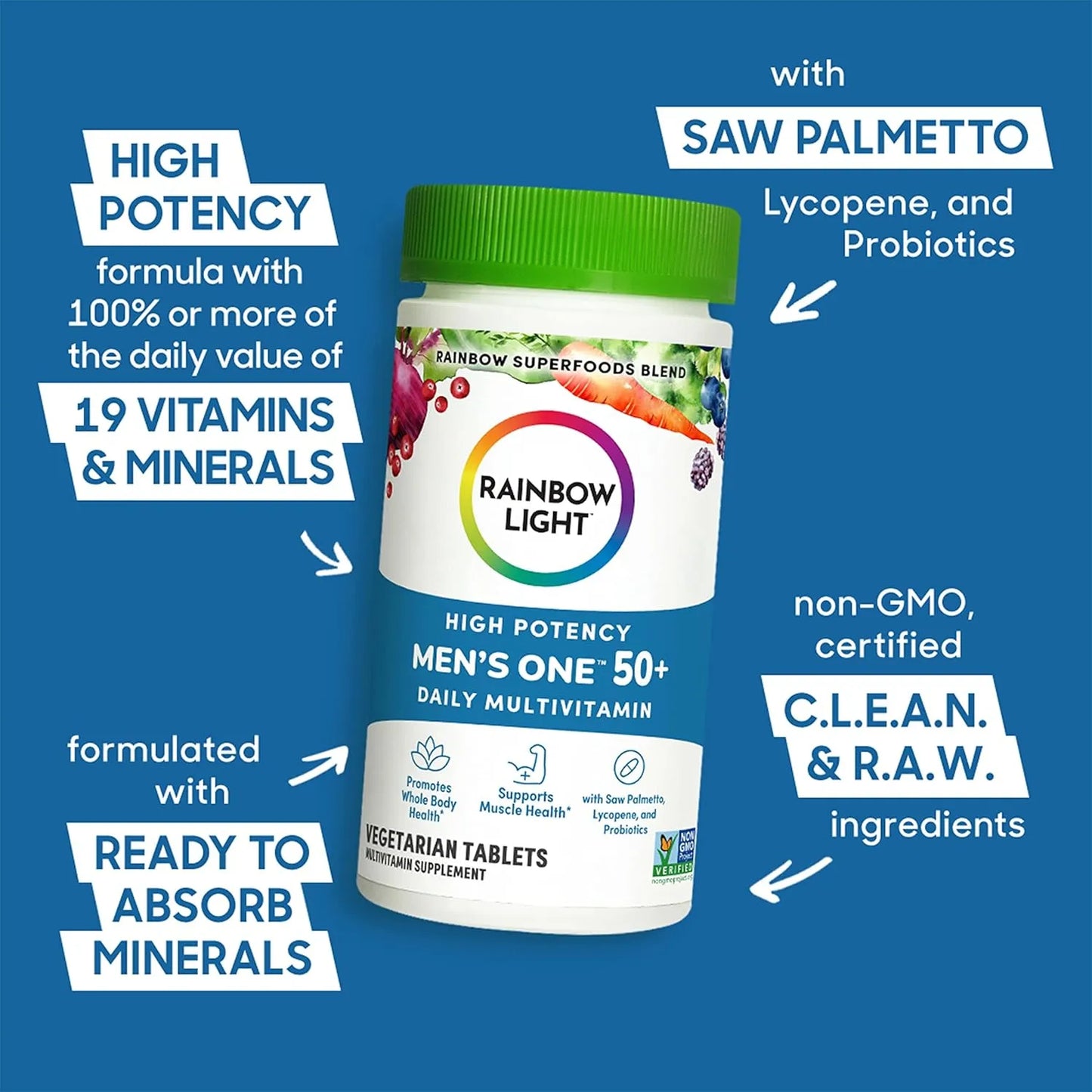 Multivitaminico Hombres 50 Plus Vitamina C D Zinc Probióticos Rainbow Light