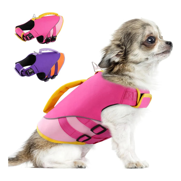 Chaleco Salvavidas Para Perros Pequeños Con Asa De Rescate Morado Alta Flotabilidad