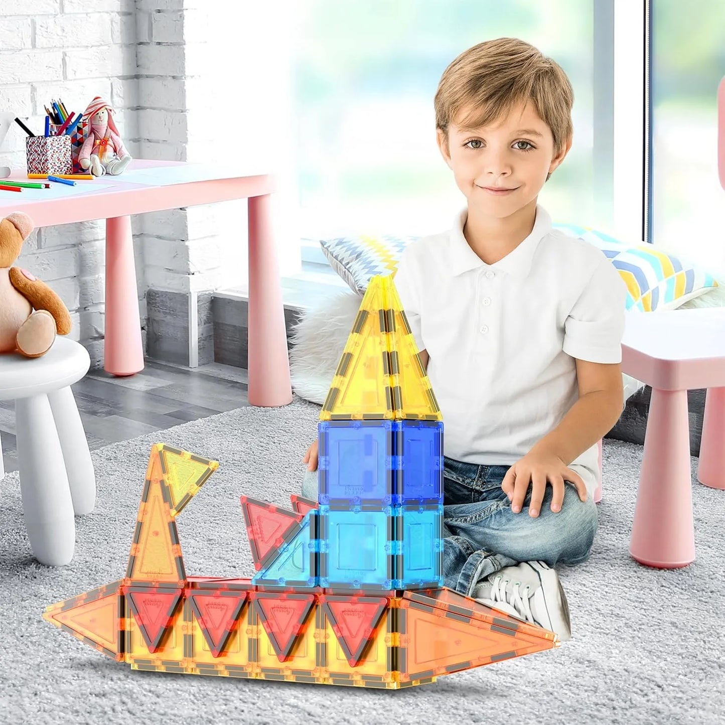 Set De 60 Bloques Magneticos Educativos Para Creatividad Infantil