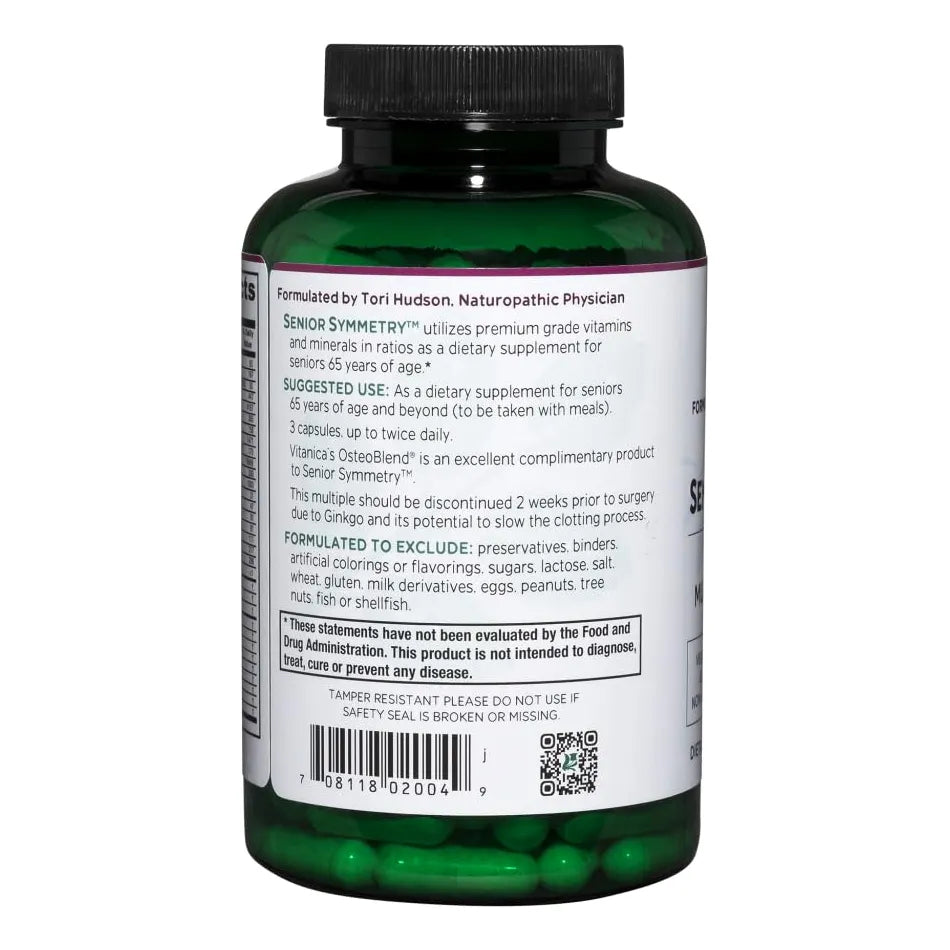 Multivitaminas Y Minerales Para Adultos Mayores Senior Symmetry Vegano 180 Cápsulas