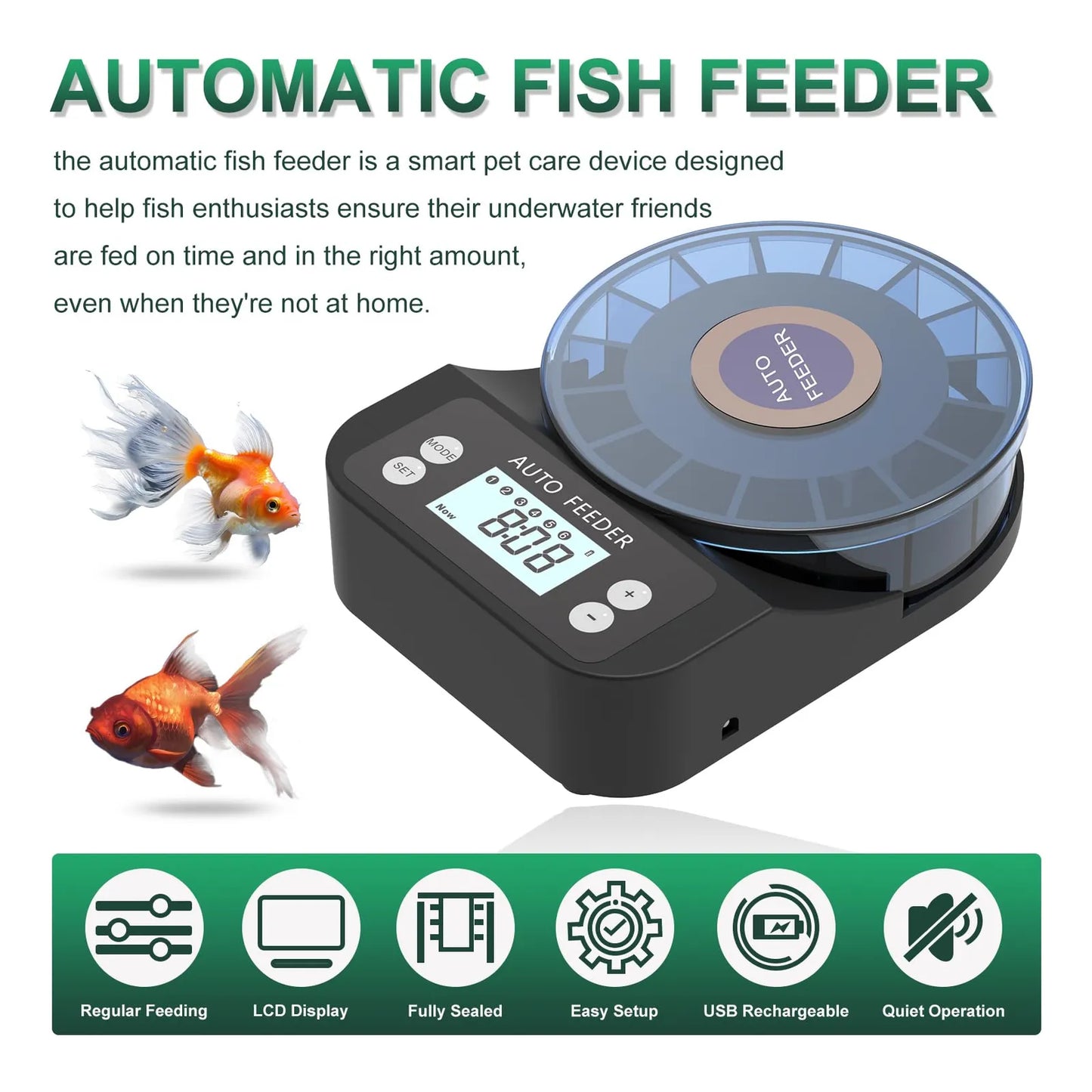 Alimentador Automático De Peces 60 Ml Dispensador Recargable USB Temporizador LCD